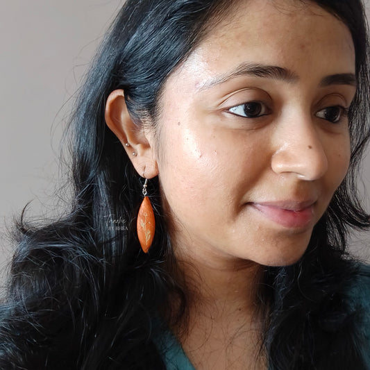 Orange ceramic clay earrings - Flower in an orange dream dangle earrings