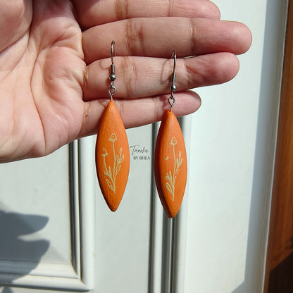 Orange ceramic clay earrings - Flower in an orange dream dangle earrings