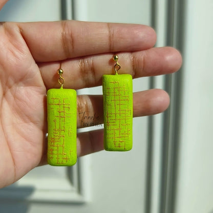 Golden haze in a lime green field stud dangle earrings - Gold plated studs