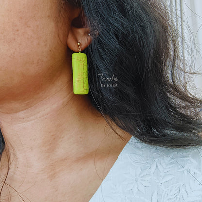 Golden haze in a lime green field stud dangle earrings - Gold plated studs