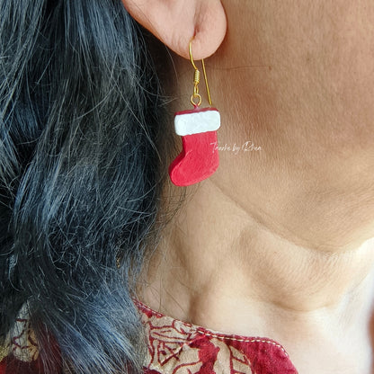 Christmas sock hanging earrings