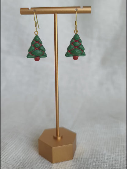 Christmas tree hanging earrings