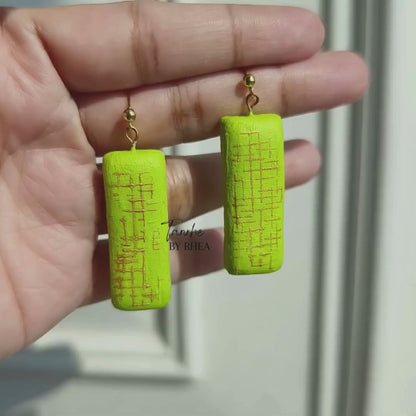 Golden haze in a lime green field stud dangle earrings - Gold plated studs