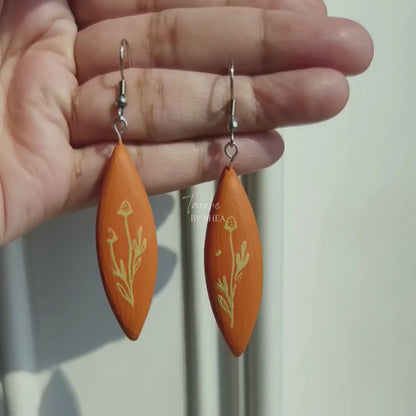 Orange ceramic clay earrings - Flower in an orange dream dangle earrings